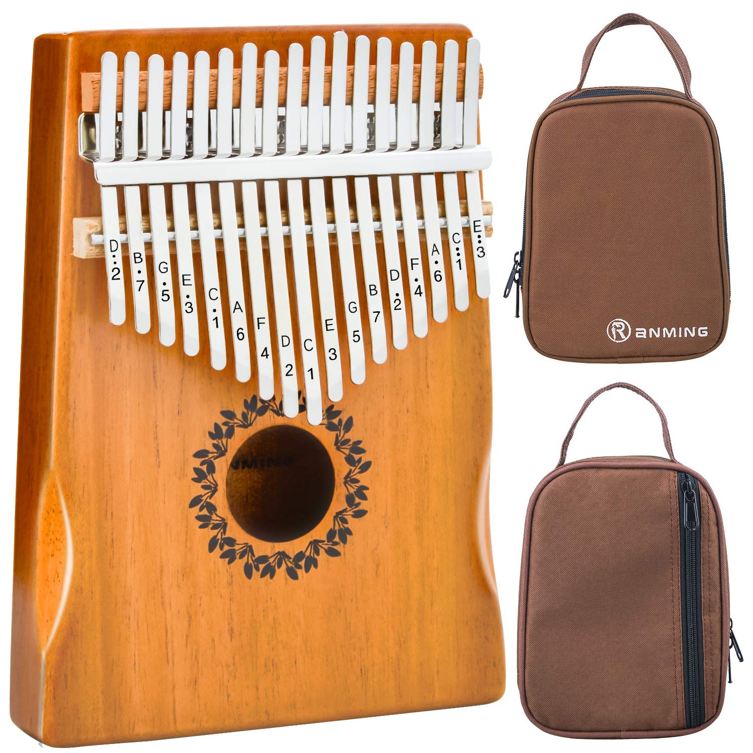 RANMINGKalimba 17 Key Thumb Piano Kalimba Set with Portable Handbag,Music Book and Tune Hammer, Finger Piano Instrument Gift for Kids Adult Beginners Professional (Mahogany-Hand Rest)