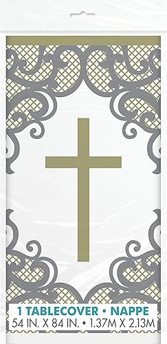 Miniatura 2 de Mantel rectangular de plástico con cruz rosada, 54 x 84 pulgadas (1 unidad), elegante, desechable e impermeable, esencial para fiestas religiosas y