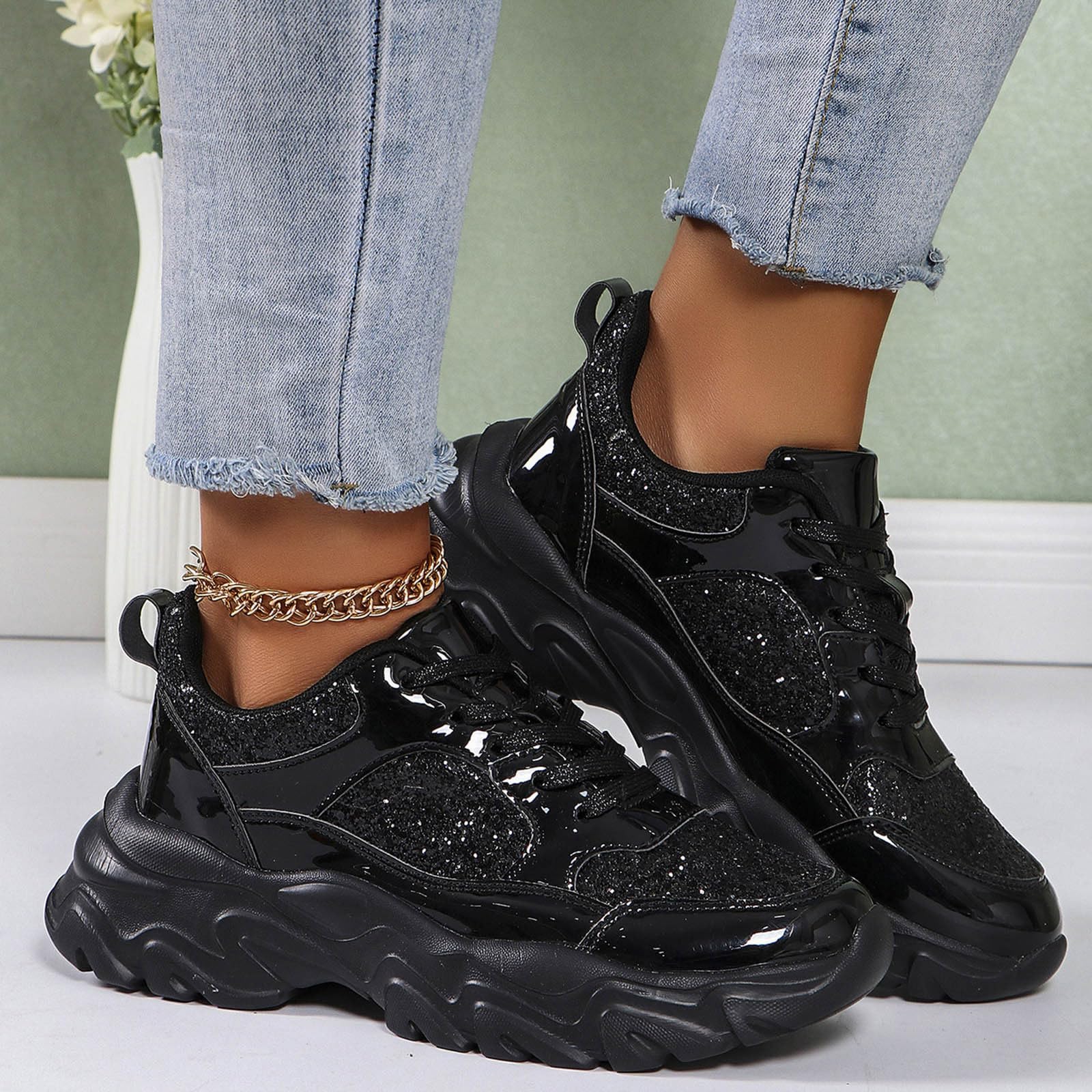Pailletten Sneaker Damen Glitzer Knöchelhohe High Top Elegant Hochzeitsschuhe Turnschuhe Bequem Plateau Glitzerschuhe Damenschuhe Schuhe Party Karneval Festival