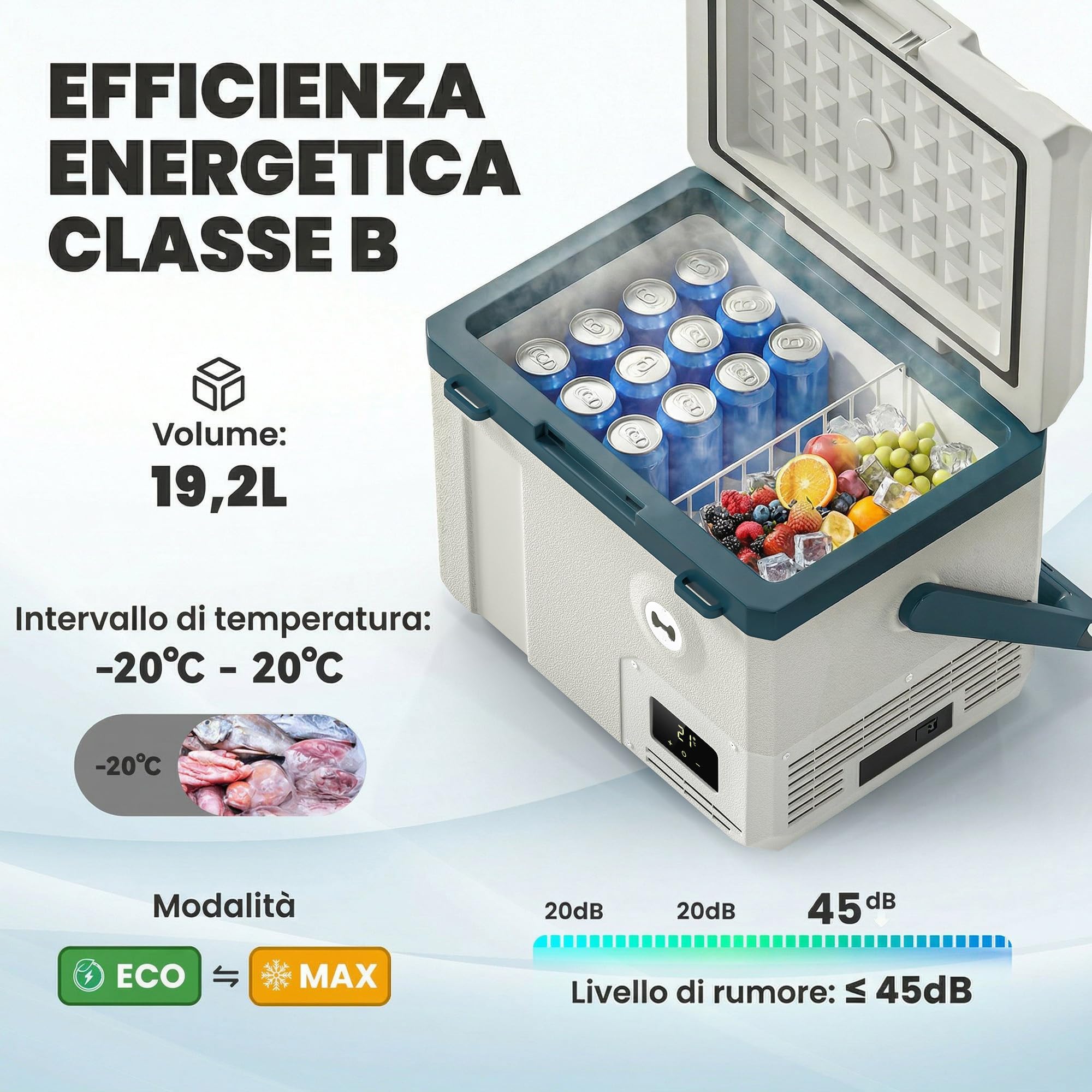 Outsunny Frigorifero Portatile 19L con Compressore, Mini Frigo Elettrico Anti-Shock, APP Bluetooth, 12V/24V/240V, -20°C a 20°C
