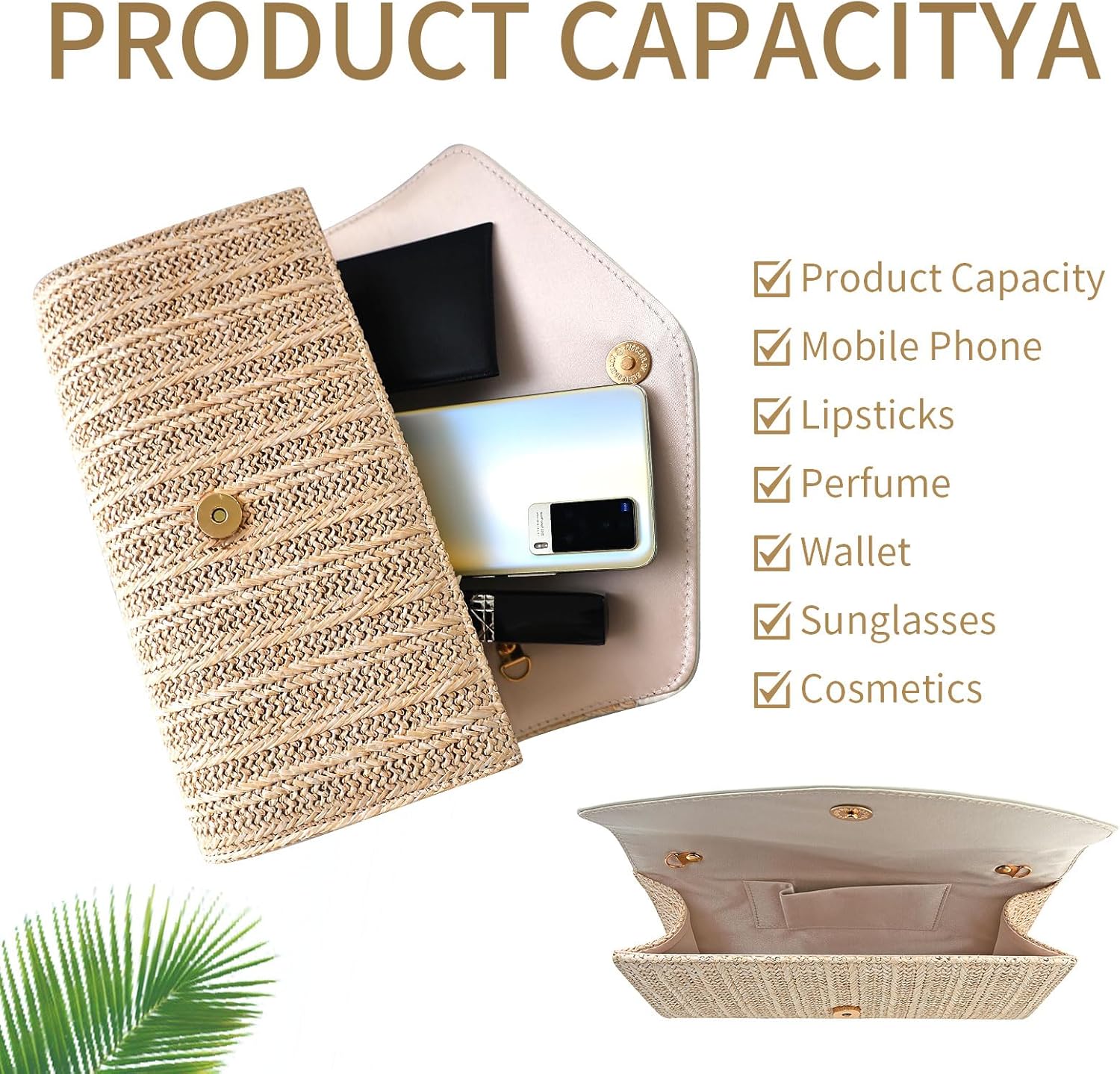 Straw Clutch Purse for Women Envelope Clutch Handbags for Summer Beach Evening Shoulder Crossbody Bag - Image 4