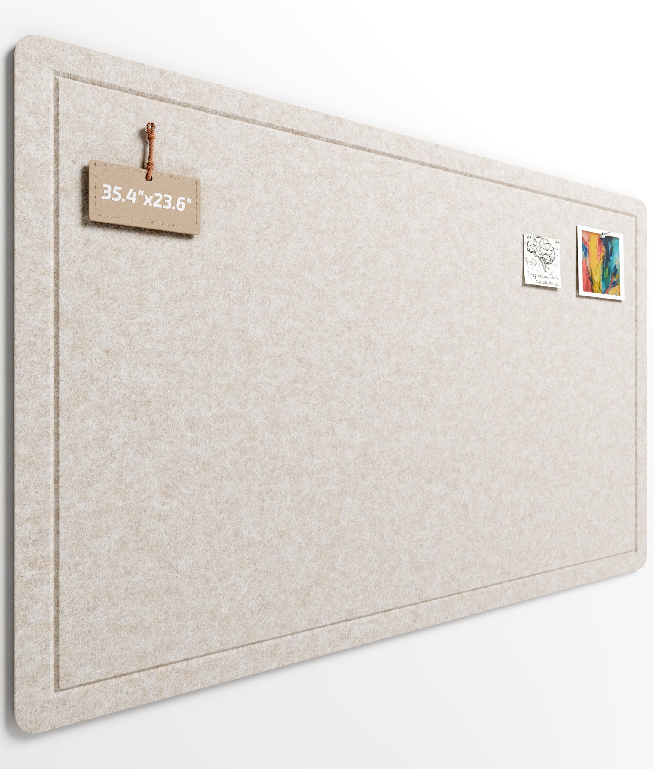 Fluxnara Bulletin Board,35.4" x 23.6" Cork Board Alternative with 12 Safe Removable Adhesive Tabs, Foldable Felt Pin Board for Home Office, Classroom, Bedroom,Entryway for Walls— Oatmeal