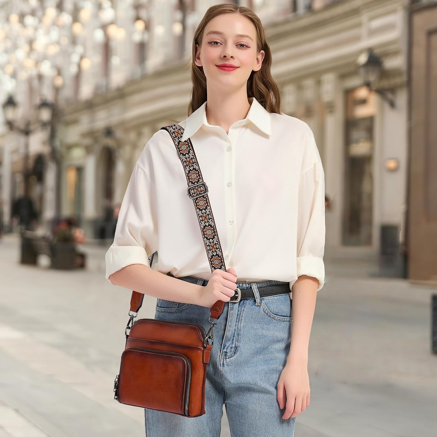 HESHE Genuine Leather Crossbody Bags for Women Satchel Purses Shoulder Handbags with 2 Adjustable Strap Hobo Purse - Image 2