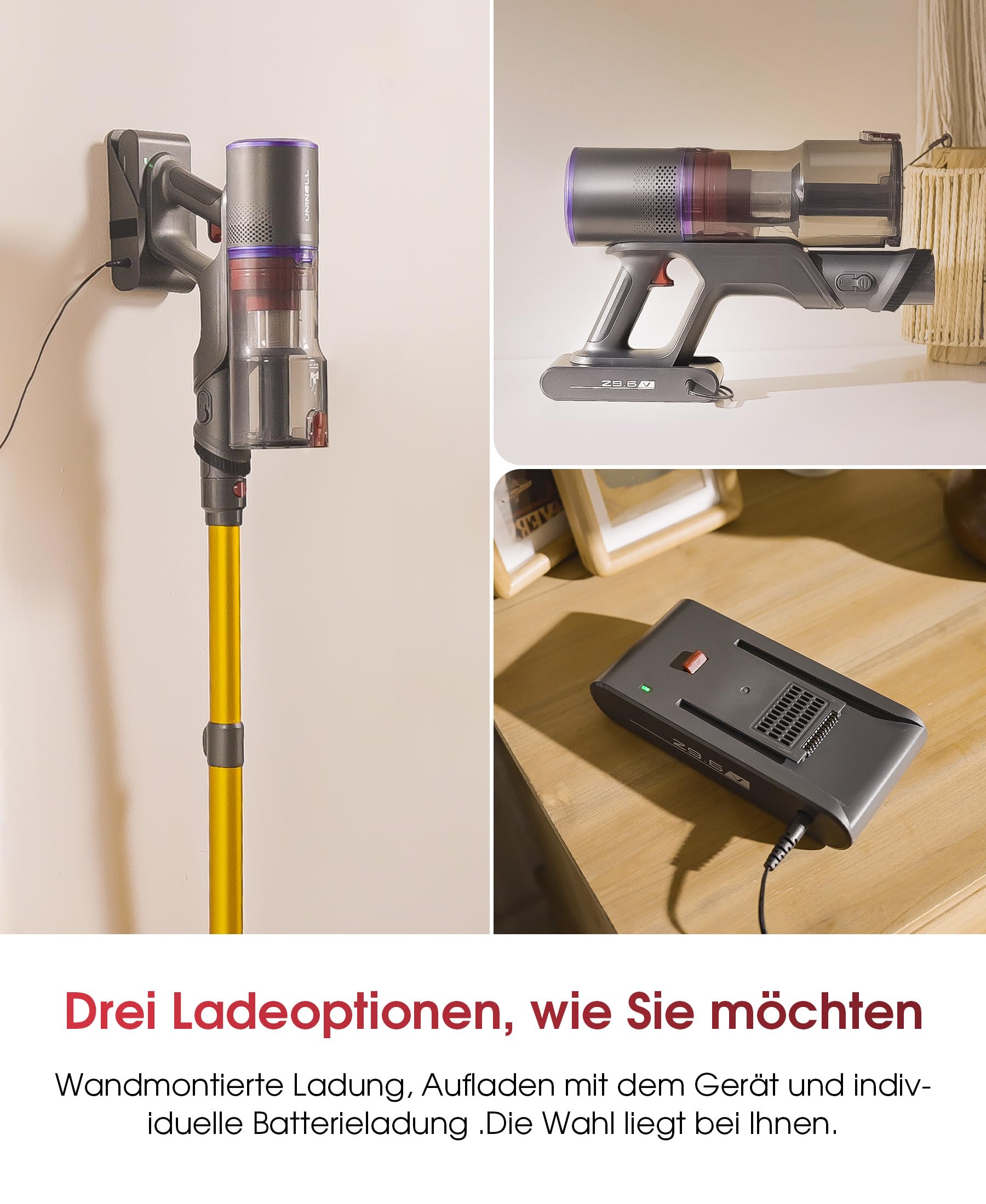 UNINELL HOME Akku Staubsauger 55000Pa/650W/70Min Upgrade, Staubsauger Kabellos mit 1.6L Großer Staubbeche Selbstladender mit LED Touchscreen/Anti-Tangle-Bürste für Tierhaare, Hartböden Teppiche