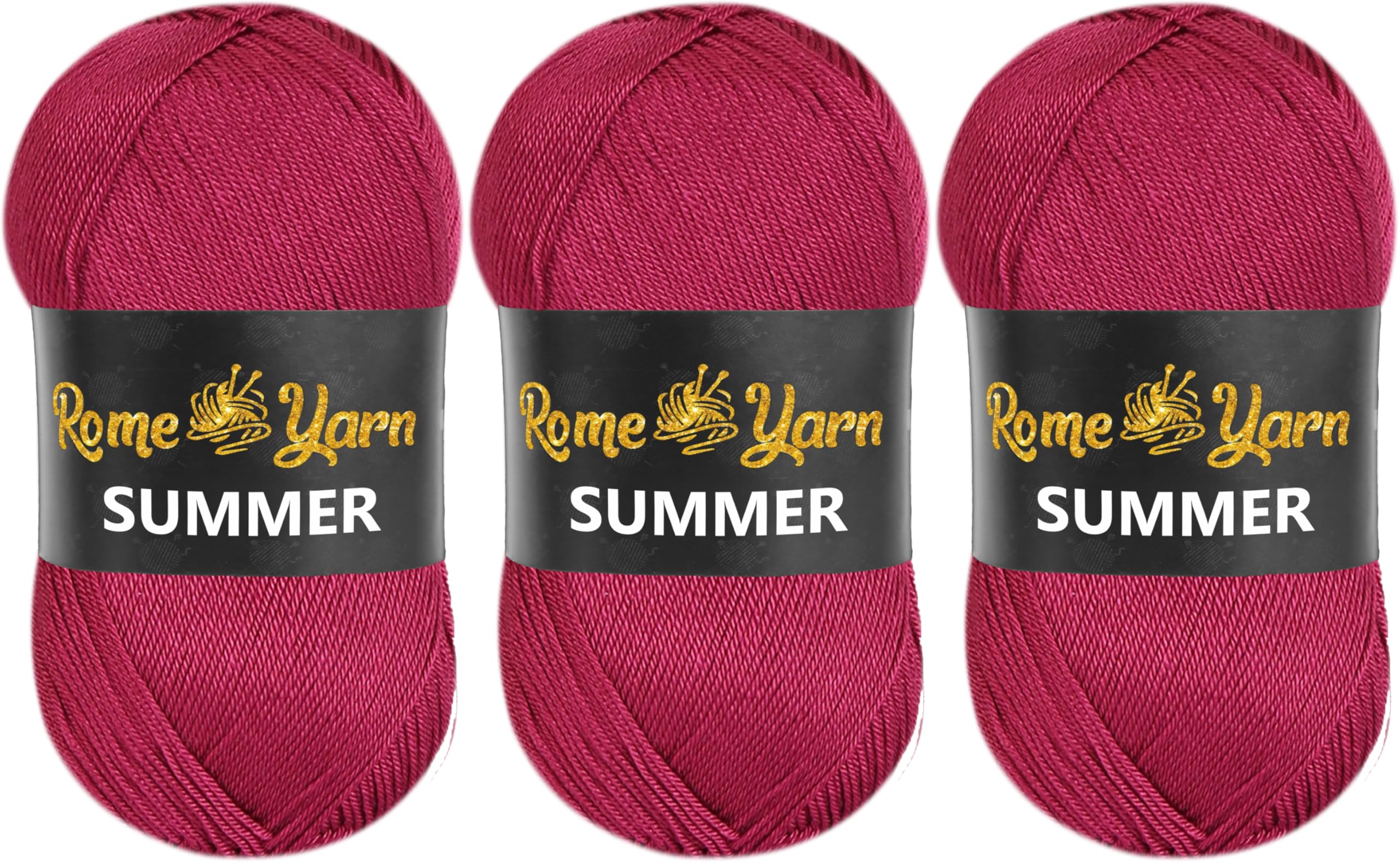 Rome Yarn Summer Yarn - 3 x 100 g (350 m) with Silk Effect | Satin Texture Anti-Pilling Microfiber Acrylic | #2 Fine Lightweight Yarn for Knitting & Crochet (747 Dark Damson)