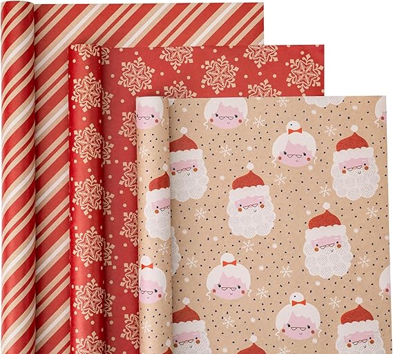 WRAPAHOLIC Kraft Christmas Wrapping Paper Roll Mini Roll