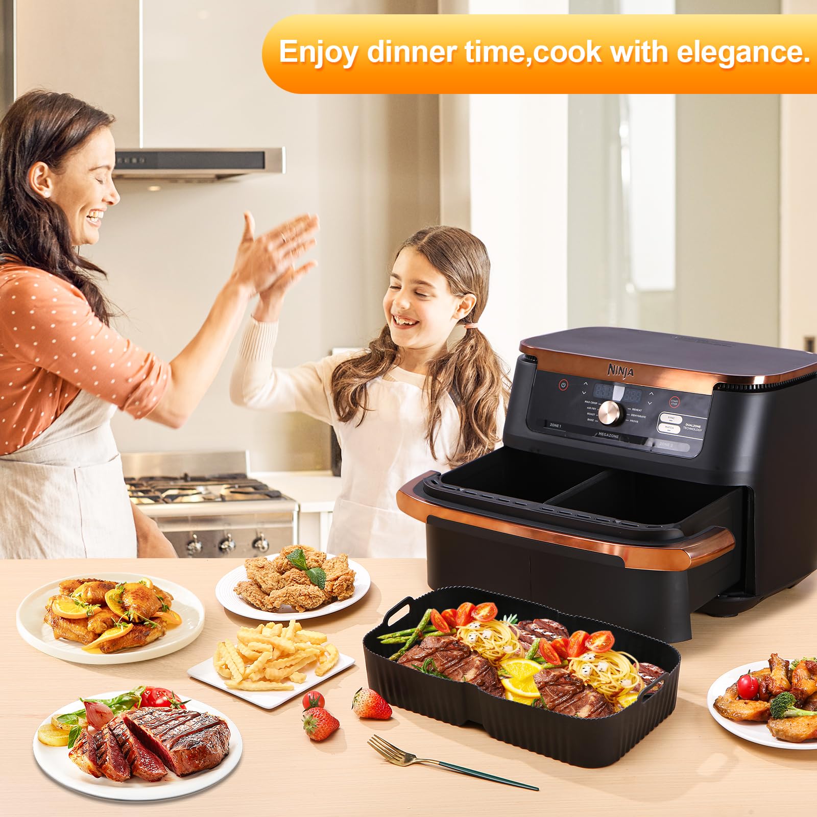 16 pezzi di accessori per friggitrice ad aria per Ninja Foodi Flexdrawer AF500EU 10,4 L, vassoio per accessori per friggitrice ad aria doppia Ninja Foodi AF500EU 5,2 L-10,4 L senza BPA, lavabile in la