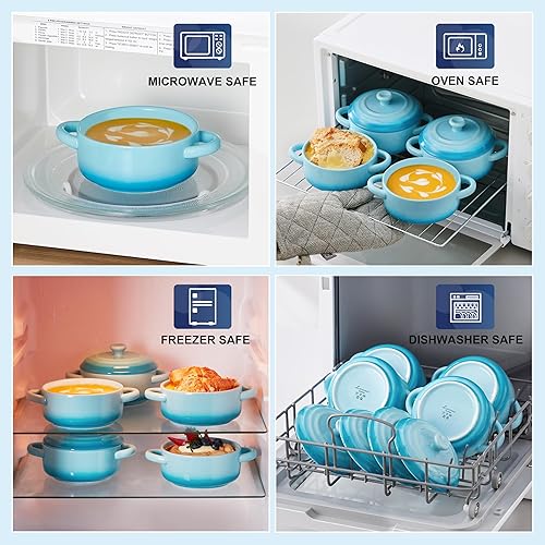 Miniatura 12 de LOVECASA Mini cocotte con tapa, cacerola pequeña de 12 onzas para horno, mini cazuela, moldes individuales con tapas, apto para horno, microondas