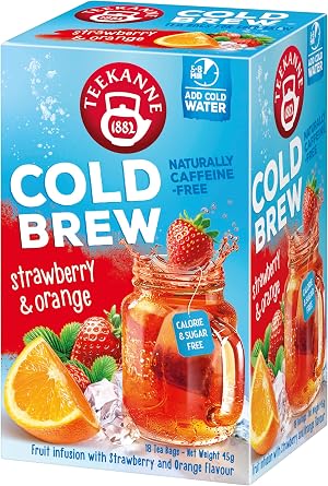 Teekanne Strawberry & Orange Cold Brew Tea Infusion Ice Cool All Natural Real Fruit with Herbals Hibiscus Rosehip Apple