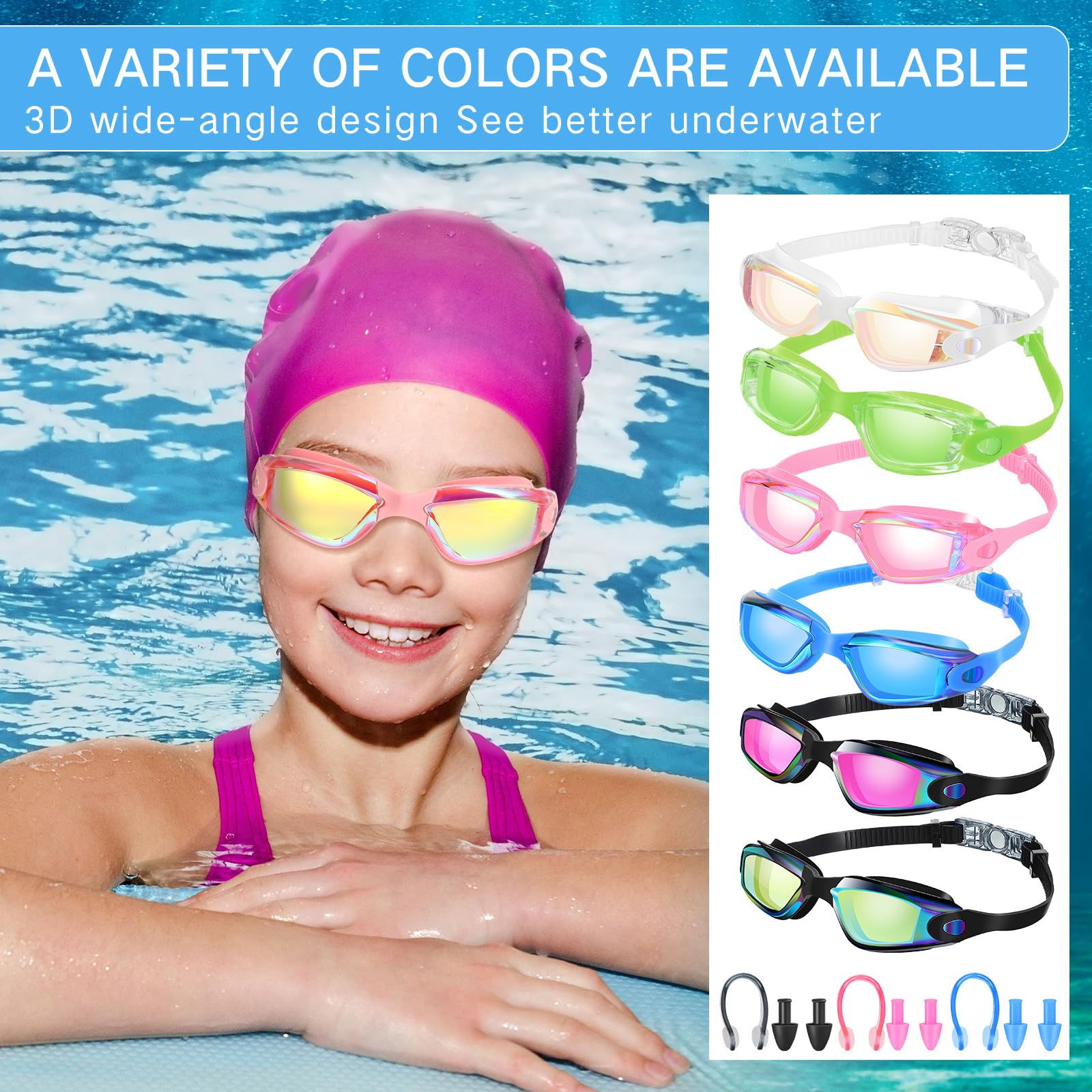 Flutesan 6 occhialini da nuoto sportivi per donne, uomini, adulti e giovani (colore moderno, stile classico)