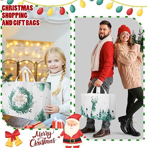 Miniatura 5 de Hosuly 16 bolsas grandes de regalo de Navidad, bolsas de Navidad con asa, bolsas de compras reutilizables, no tejidas, bolsa de compras para regalos