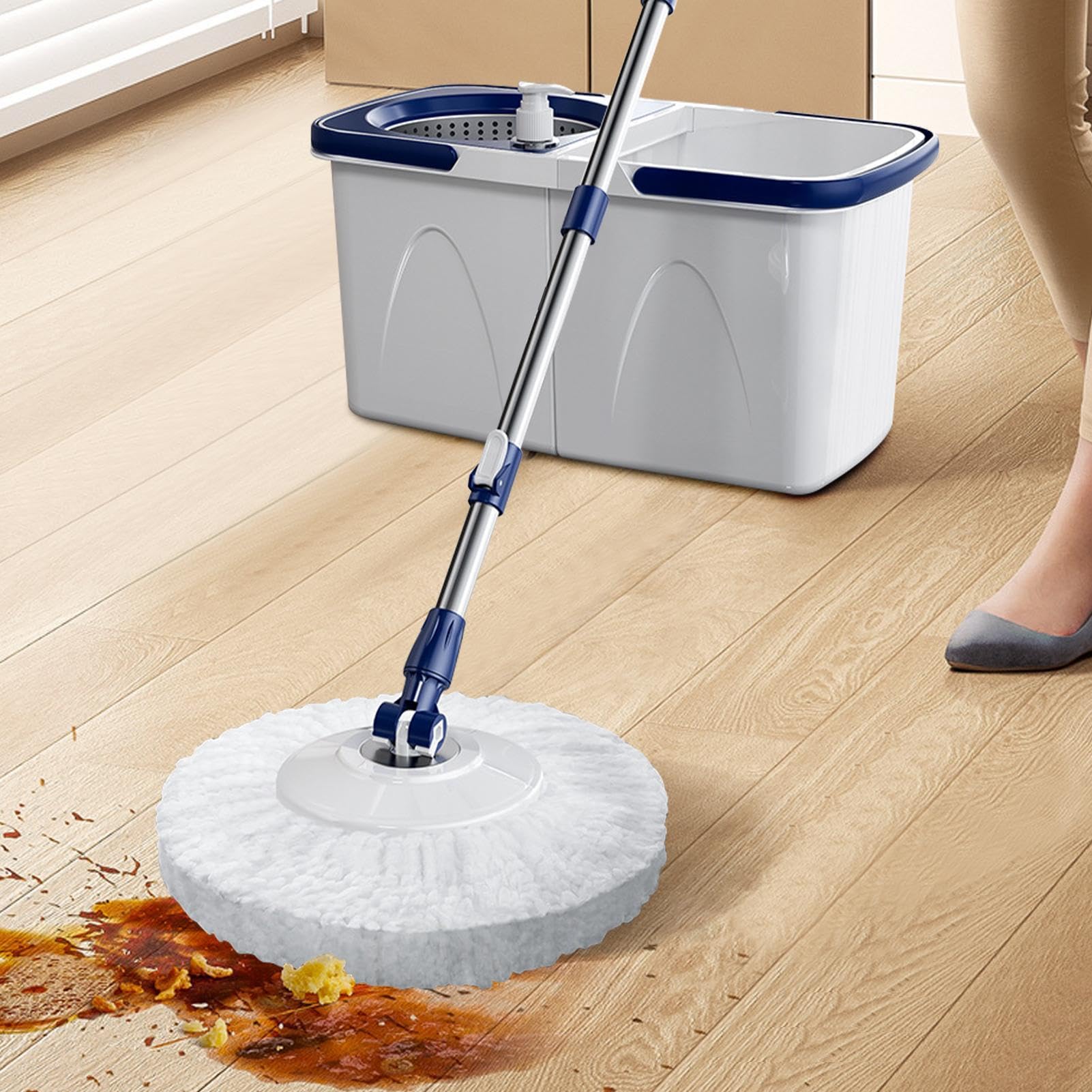 Set de Fregona y Cubo de Limpieza Ahorra Esfuerzo, Seco y Húmedo, Limpiador | con Mango Ajustable para Suelos, Hogar, Cocina, Baño, Azulejos, Madera Dura, Laminado, Mármol, Piedra