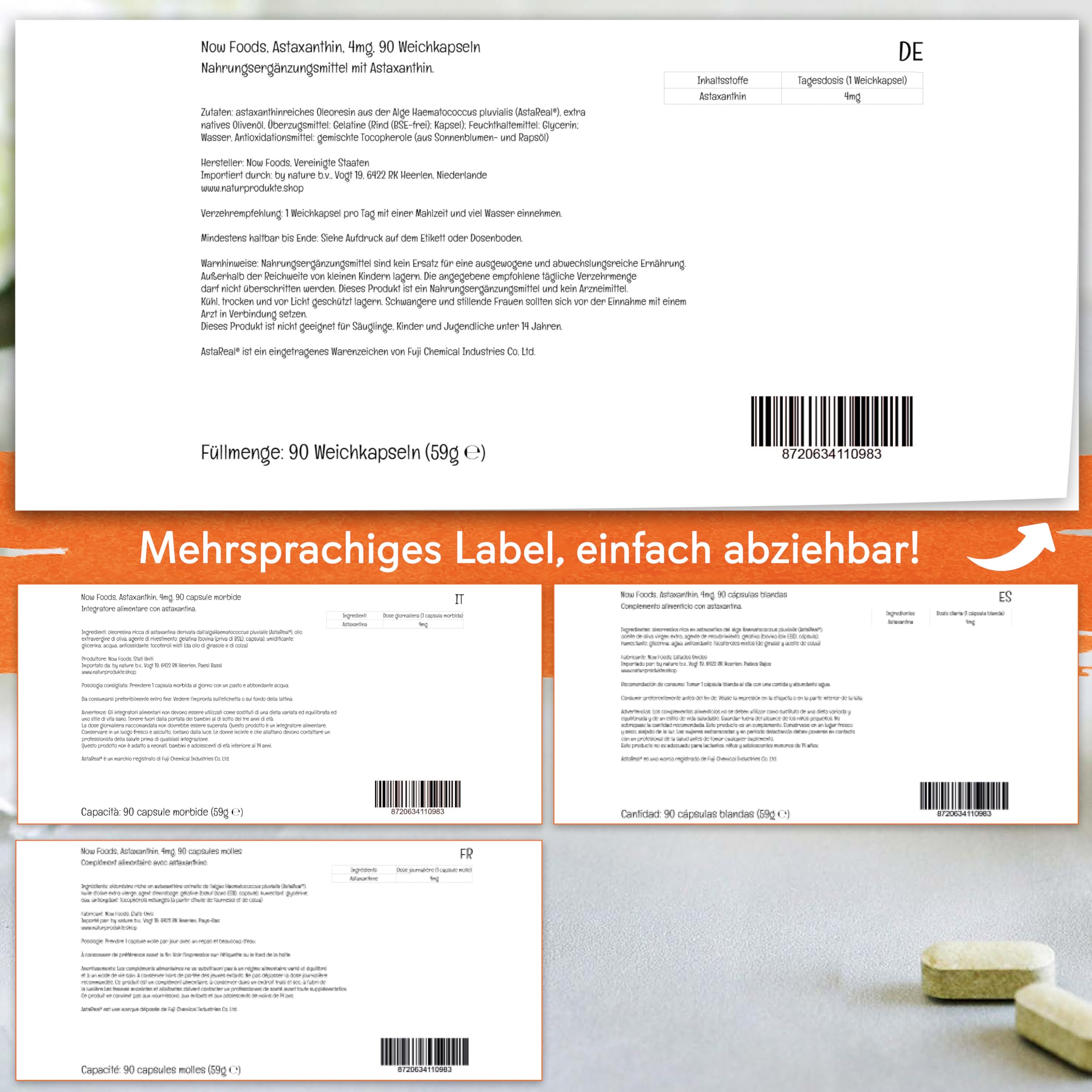 Now Foods, Astaxanthin, 4 mg, 90 Weichkapseln, Laborgeprüft, Carotinoid, Glutenfrei, Ohne Gentechnik