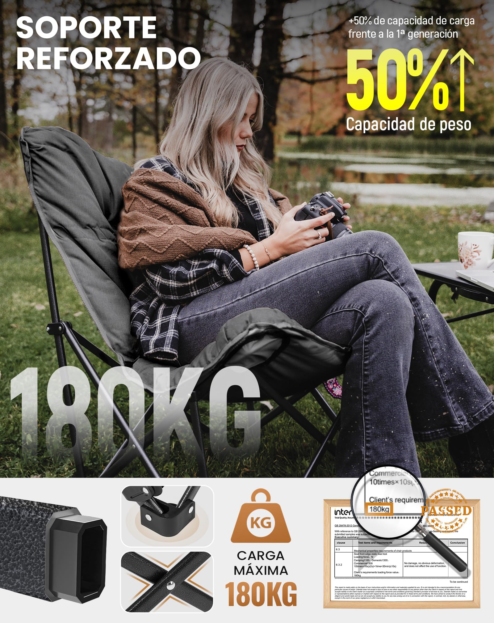 KingCamp Engrosar con Algodón Silla de Camping Acolchada Cómoda Portátil Silla Plegable Camping para Exteriores Picnic Pesca Carga 136KG