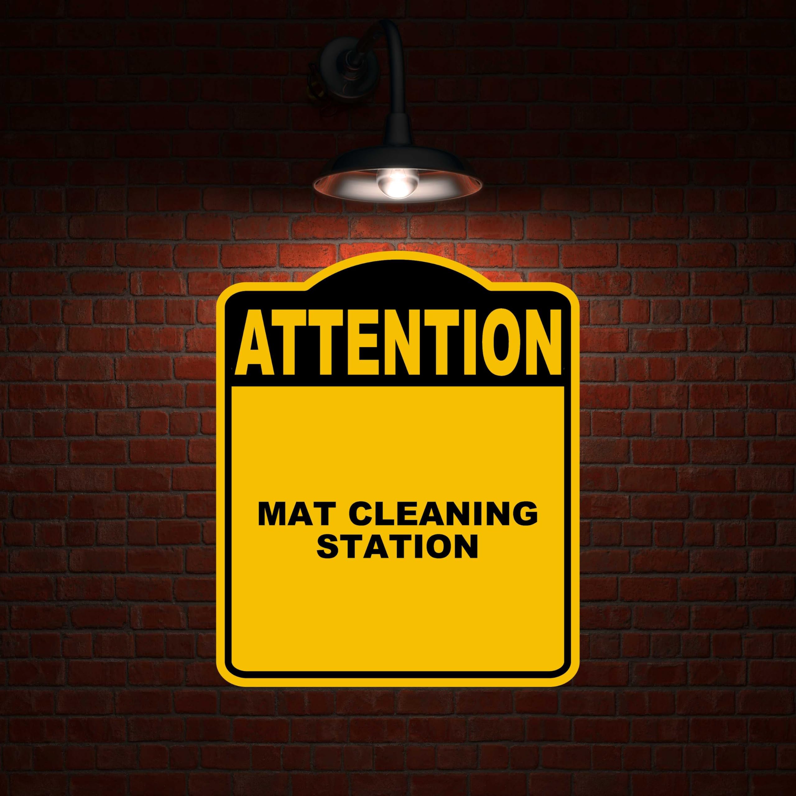 MAT CLEANING STATION Attention Yellow Black Aluminum Composite Sign 15 x 18 inches