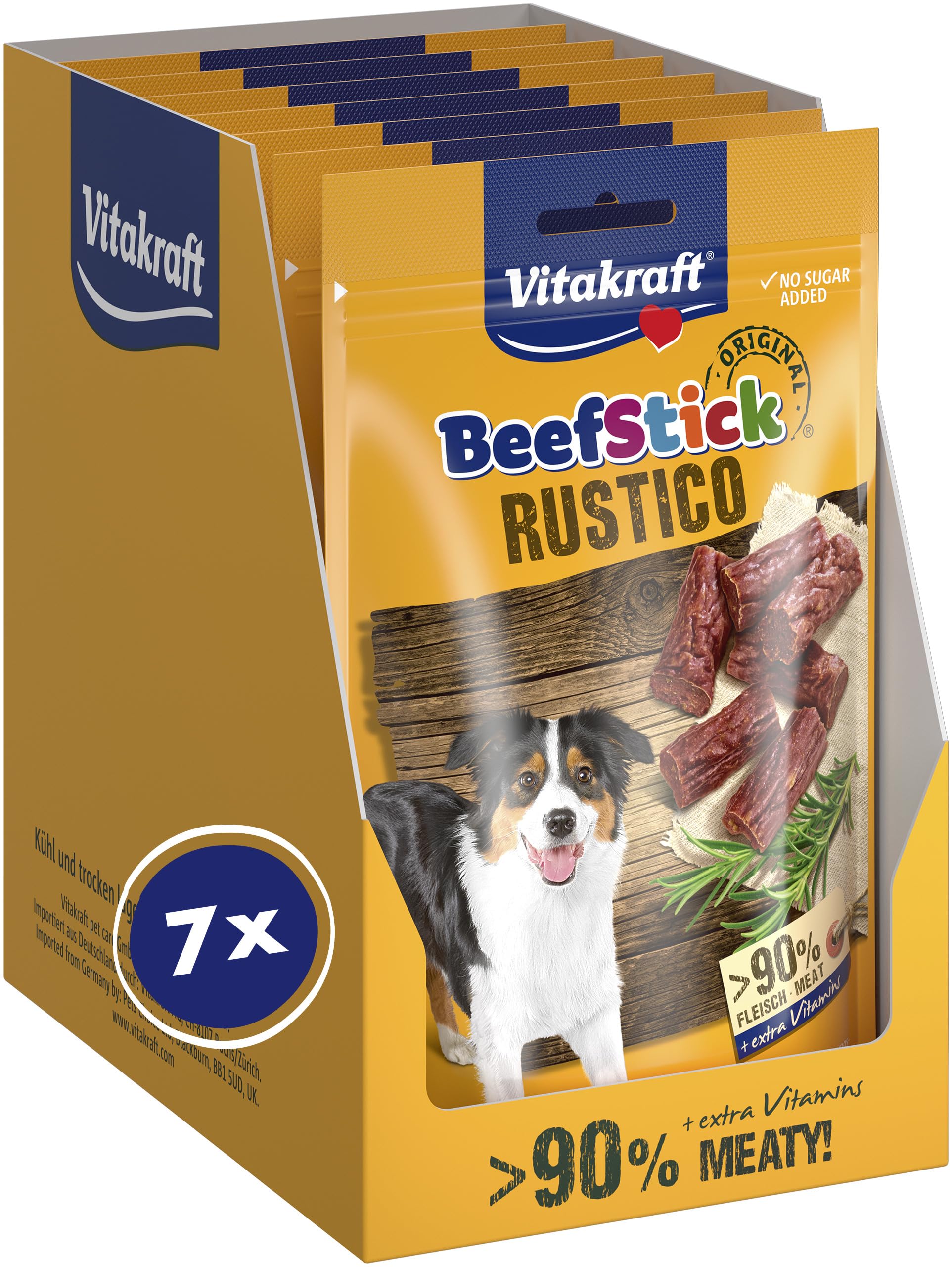Vitakraft Beef Stick Rustico, Hundeleckerli, fleischige Salamihäppchen, Hunde Trainingsleckerli, ohne Zusatz von Zucker (7X 55g)