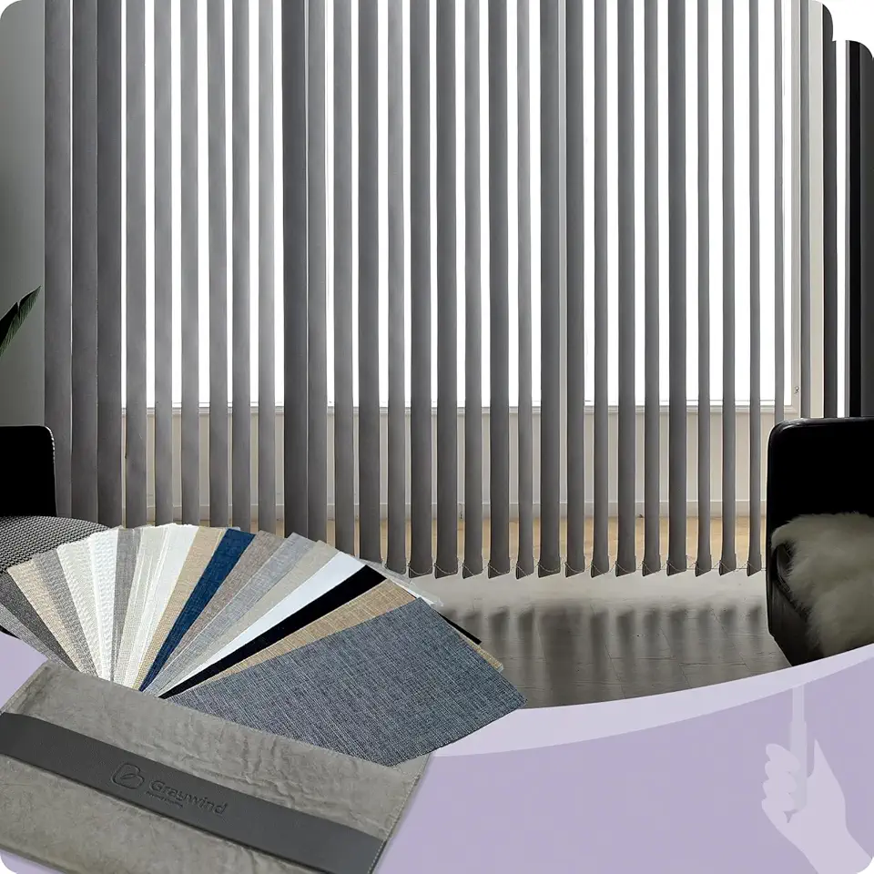 Graywind Persianas verticais manuais blackout e amostras de tecido com filtragem de luz