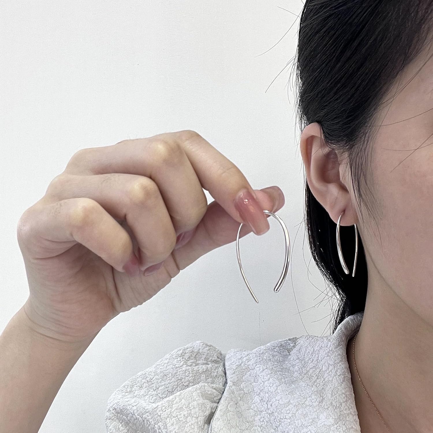 Threader Earrings 925 Sterling Silver Pull Through Hoops Drop Dangle Minimal Everyday Earrings - Image 5