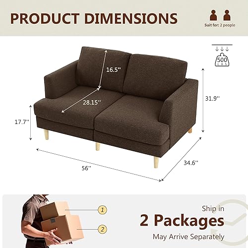 Miniatura 2 de Busaurus Sofá biplaza de 56 pulgadas, sofás pequeños para espacios pequeños, sofás de sofá biplaza de mediados de siglo para sala de estar, sofá
