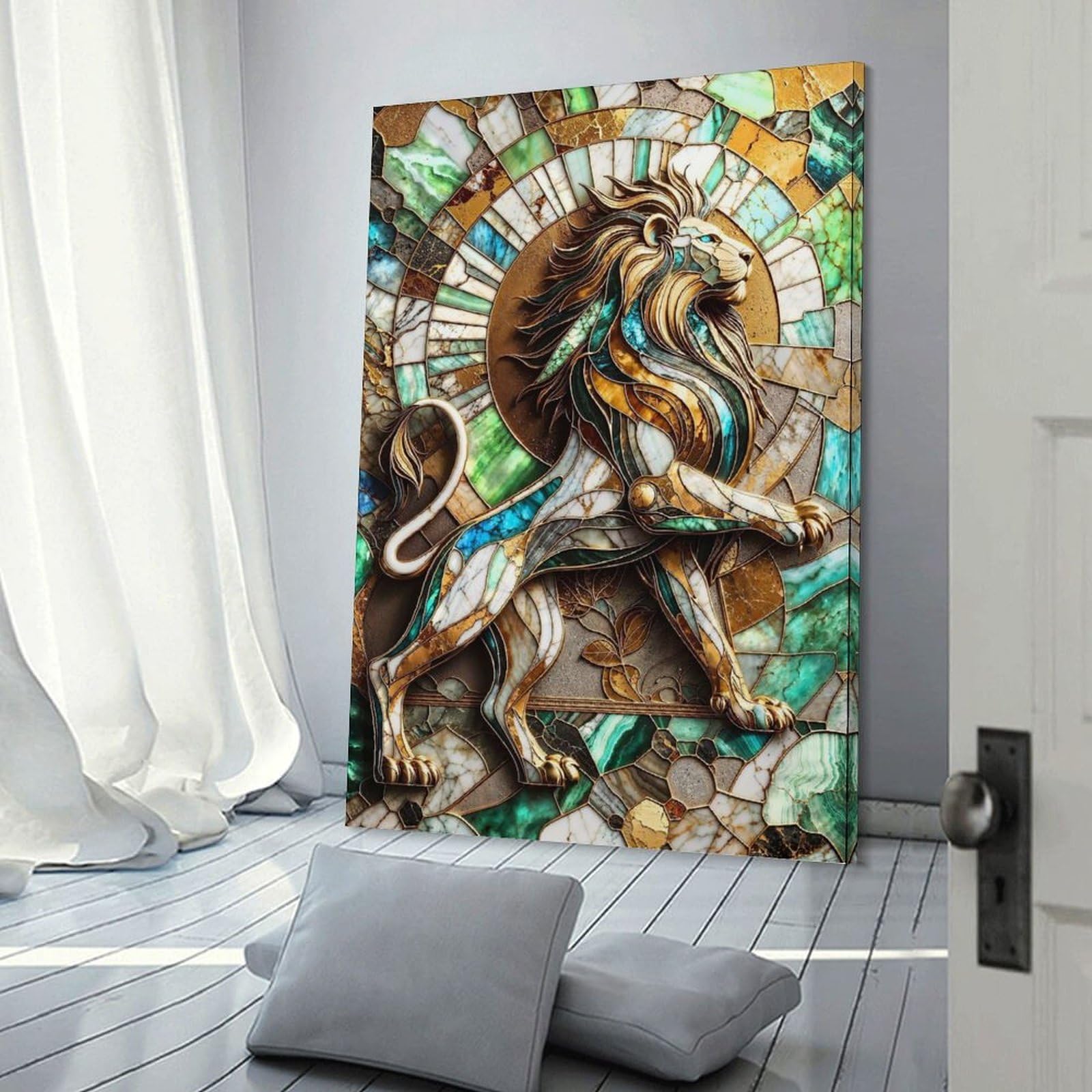 Junmoney Abstract Lion Kintsugi Art Decorative Canvas Print 24x36inch(60x90cm), for Home, Office, Studio Or Guest Room, Versatile Wall Decor for Many Rooms