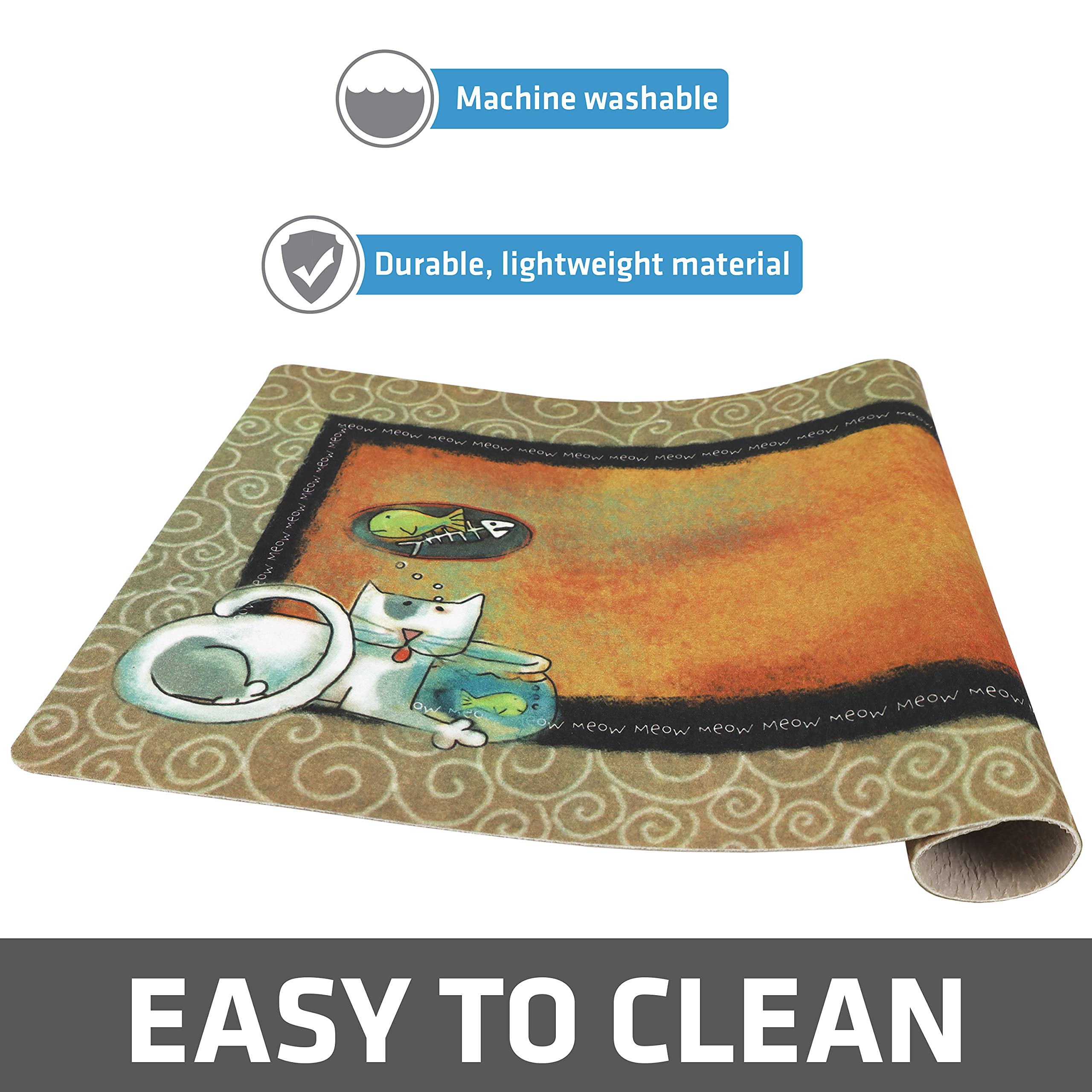 Drymate 12 by 20-Inch Cat Bowl with Place Mat in Fish Kitty Design 2