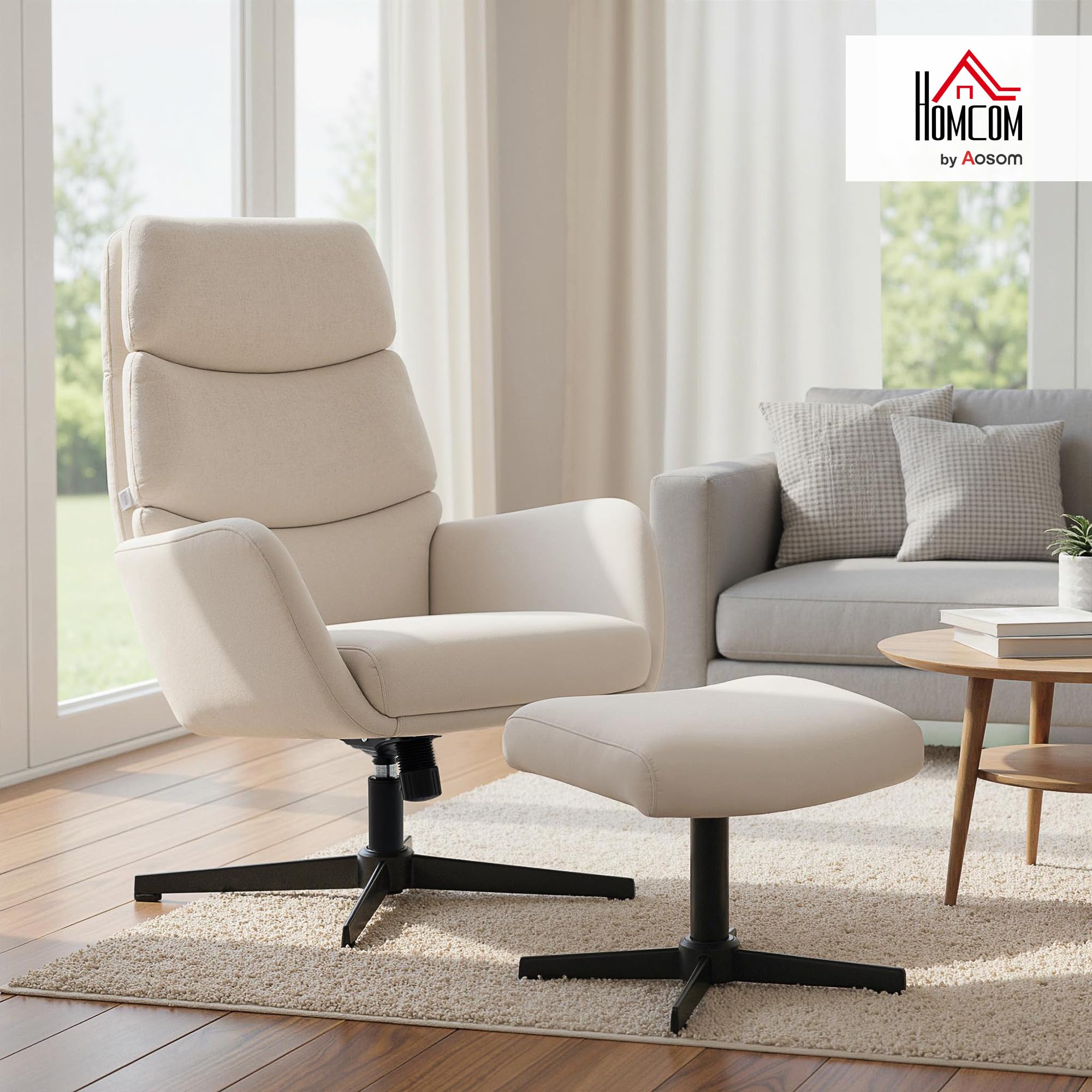 HOMCOM Relaxsessel mit Hocker mit Hoher Rückenlehne Wippfunktion Beige