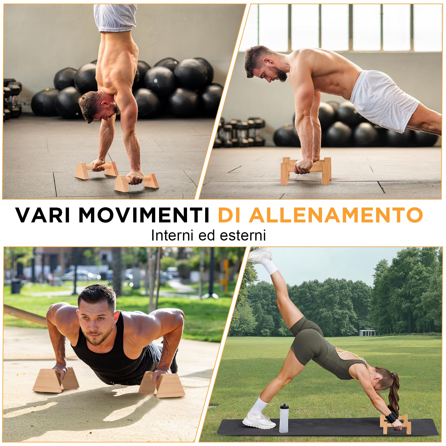 Parallele Calisthenics, Parallele Basse, Maniglie per Flessioni in Legno, Parallele in Legno, Push Up Bar Fitness, Parallele Calisthenics, per interni ed esterni, Antiscivolo e Portatili
