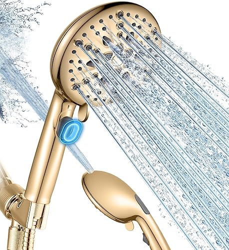 Miniatura 12 de Cobbe Cabezal de ducha de alta presión con botón de pausa integrado, cabezal de ducha desmontable de 9 funciones con soporte giratorio de latón de