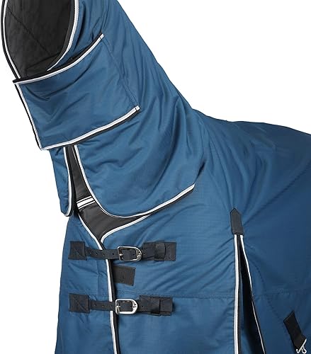 Miniatura 5 de HORZE Glasgow - Manta de invierno impermeable de peso medio con cubierta para el cuello (relleno de 5.29 oz), color azul ópalo, 75 pulgadas