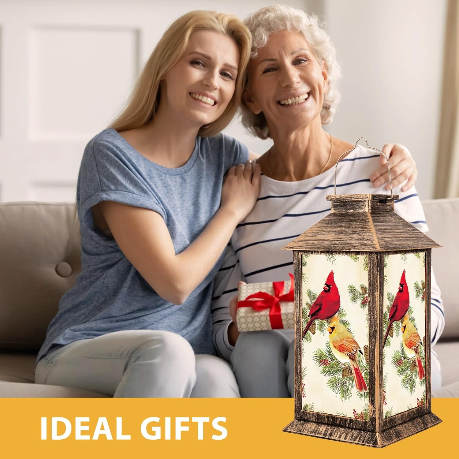 YHmall Mothers Day Gifts Solar Lanterns Outdoor Waterproof, Cardinal Gardening Gifts for Women Mom Grandma, Hanging Solar Lights Bird Decorative LED Lanterns for Yard Lawn Patio Decor