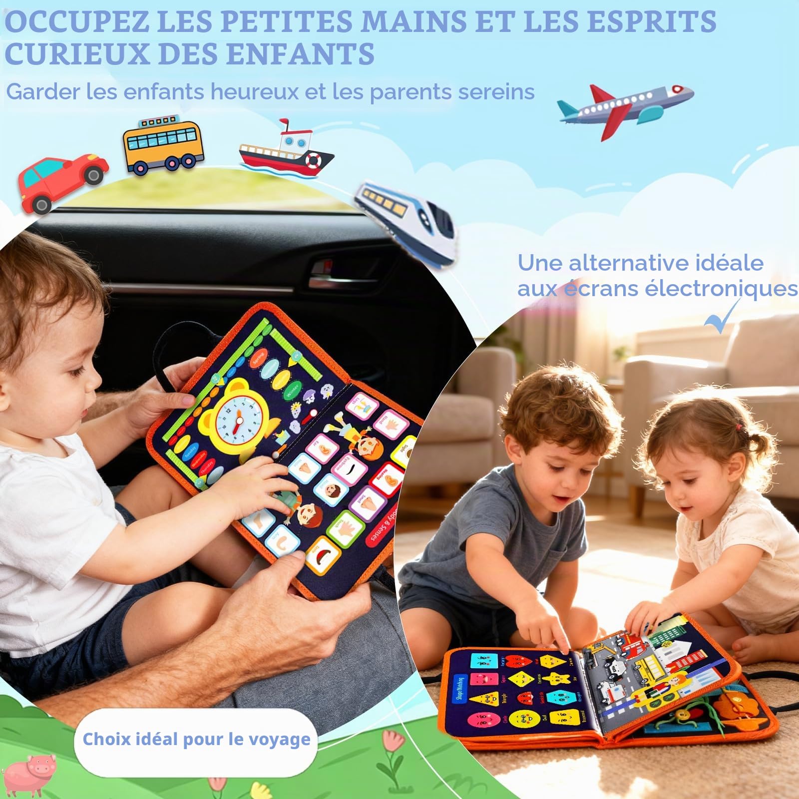 Busy Board, Jouets d'Activité, Quiet Book, Livre Montessori, Idéal comme Jouet de Voyage Avion et Voiture, Jouet Montessori Cadeau pour Enfants Garçon Fille 1 2 3 4 Ans