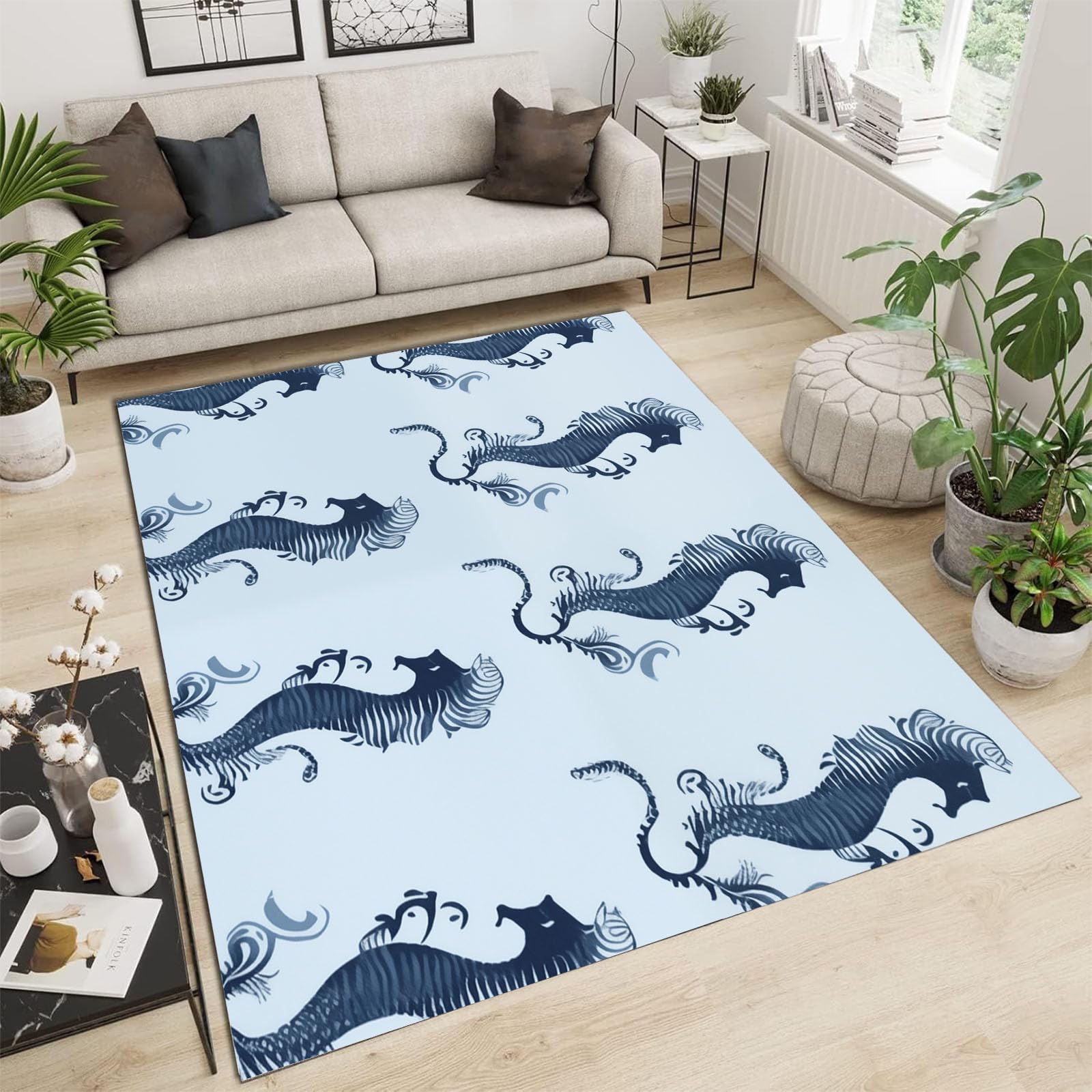 Tapis lavable en machine 150x210 cm bleu pour oublier les taches