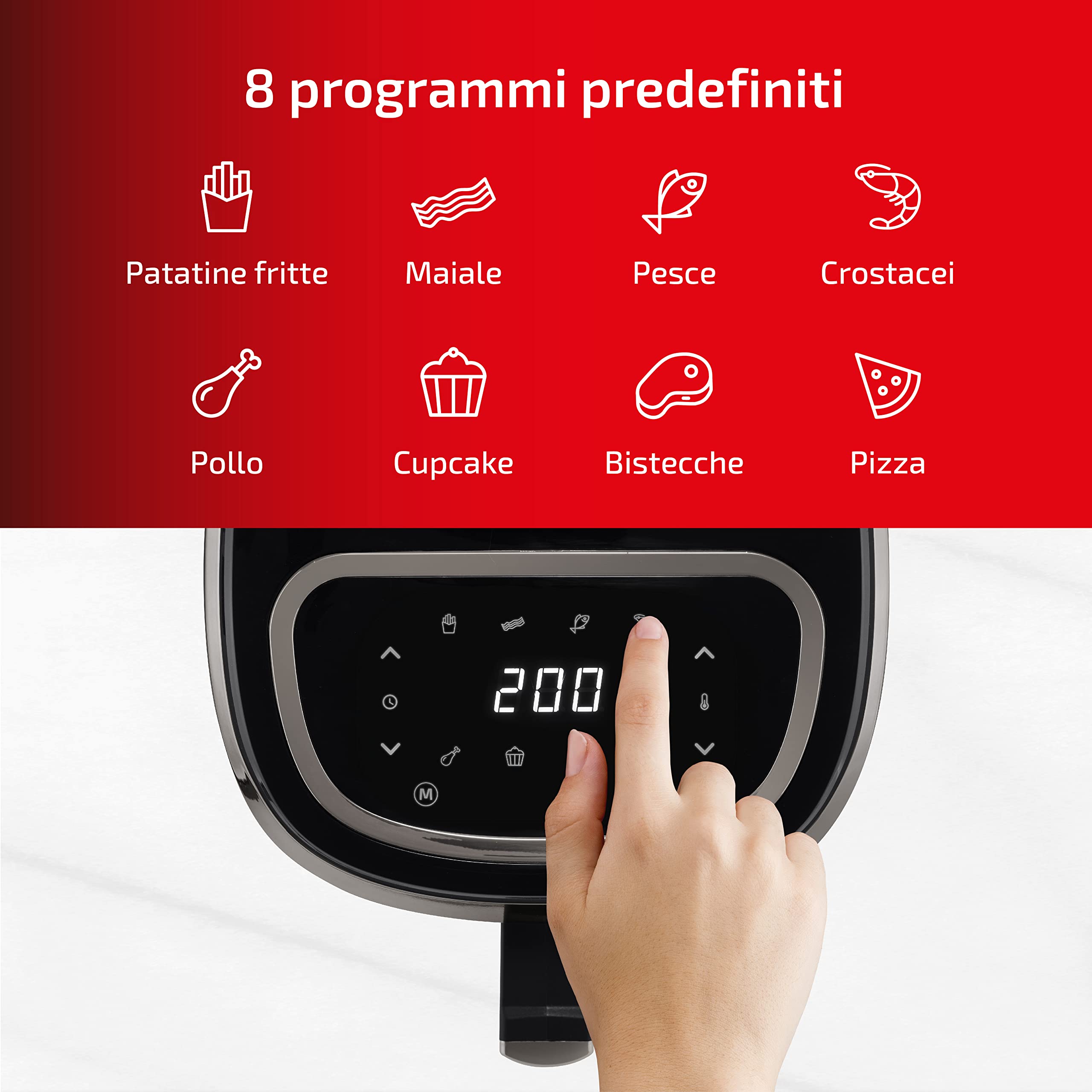 Ufesa Jaguar Friggitrice Aria Digitale Senza Olio da 3,5 L, 8 programmi preinstallati, 1200 W, Timer, Temperatura da 80ºC a 200ºC, Senza BPA ne PFOA, Cestello e vassoio antiaderenti