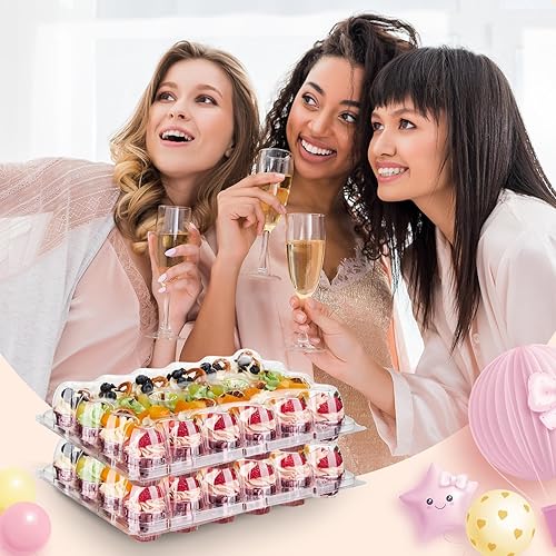 Miniatura 7 de Paquete de 24 x 15 juegos) Mini recipientes para cupcakes con 375 forros para cupcakes, soporte de plástico para cupcakes, mini cajas apilables para