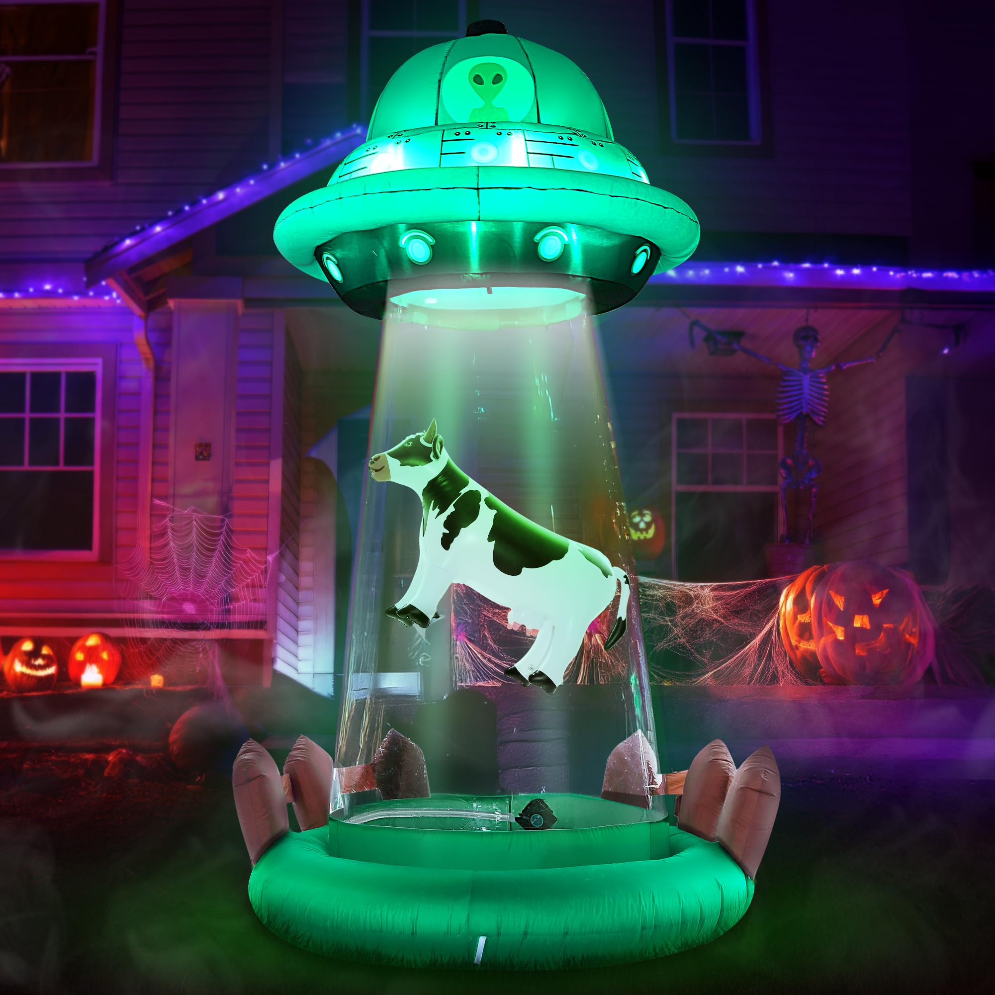 ZPISF 10 FT Halloween Inflatables UFO with Floating Cow Outdoor Decorations, Blow Up UFO Halloween Yard Decorations for Front Lawn Garden Decor — image 1