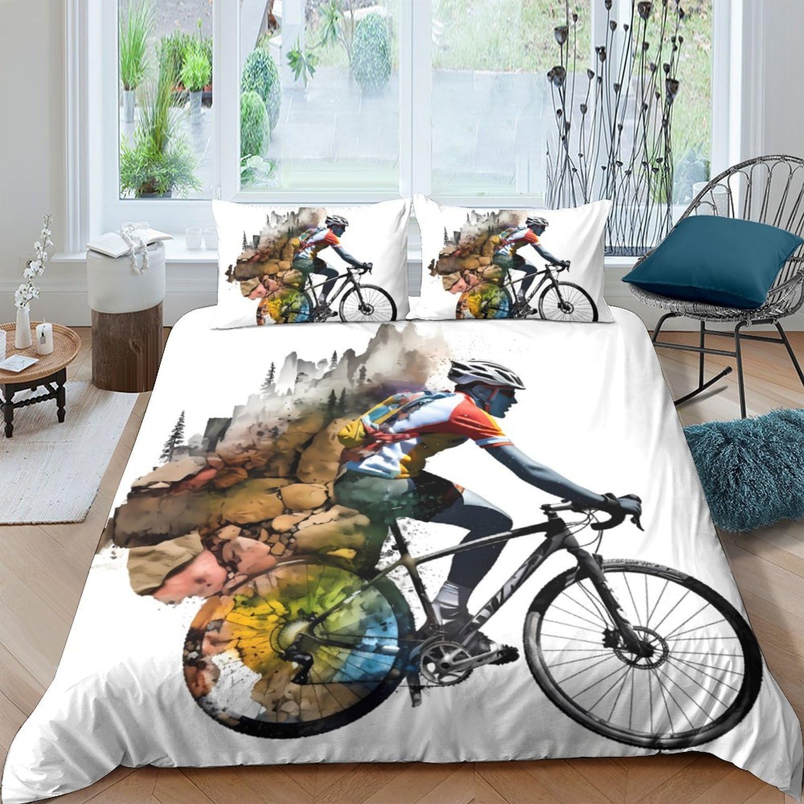 Ctjqhvkz Style-4 3D Printed Cycling Adventure Fitted Sheet Microfiber Soft Breathable Mountain Landscape Bed Cover For Bedroom Dorm Decor Single（135X200cm）