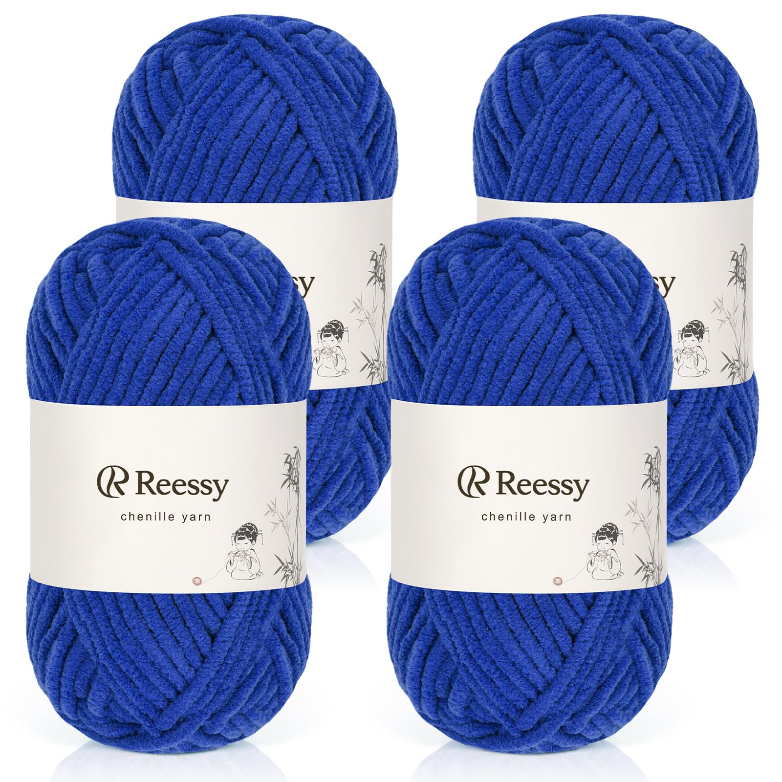 Reessy Chenille Yarn, Soft Chunky Yarn for Crochet 4 ×50g Thick Wool Fluffy Wool Perfect for Crochet Baby Blankets Jumpers