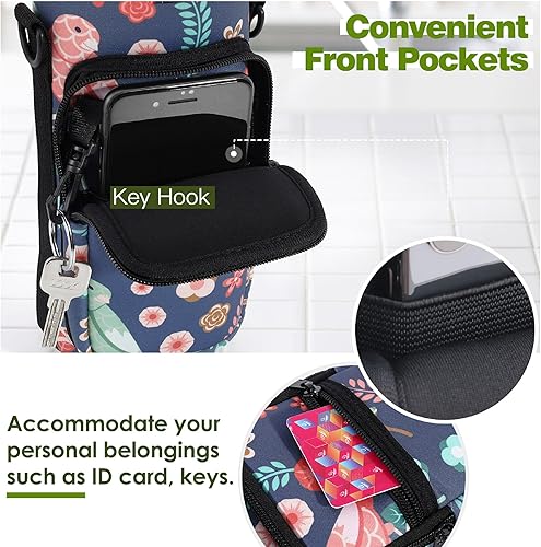 Miniatura 2 de Nuovoware - Bolso portabotellas de agua, con correa de mano ajustable, de neopreno, 2 bolsillos, accesorios deportivos para botellas de agua para