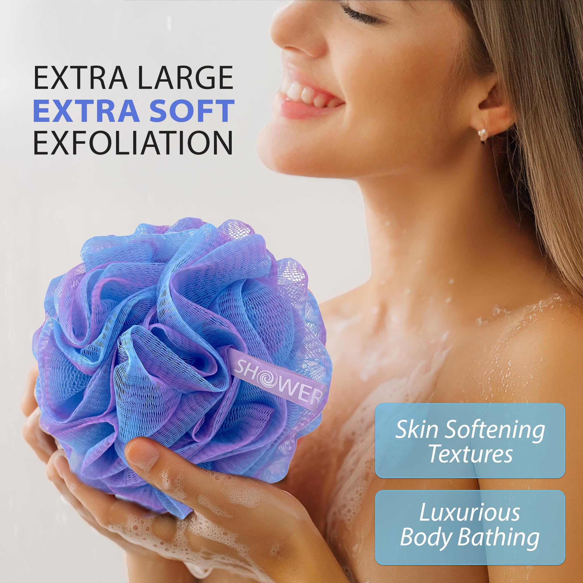 Loofah Gąbka do kąpieli - głęboki zestaw-XL-75 g od bukietu prysznicowego - bardzo duże 4 opakowania, miękka siatka z siatki Luffa Loofa Loufa Puff - złuszczający peeling do ciała dla kobiet i mężczyzn: kojący złuszczacz do twarzy i ciała