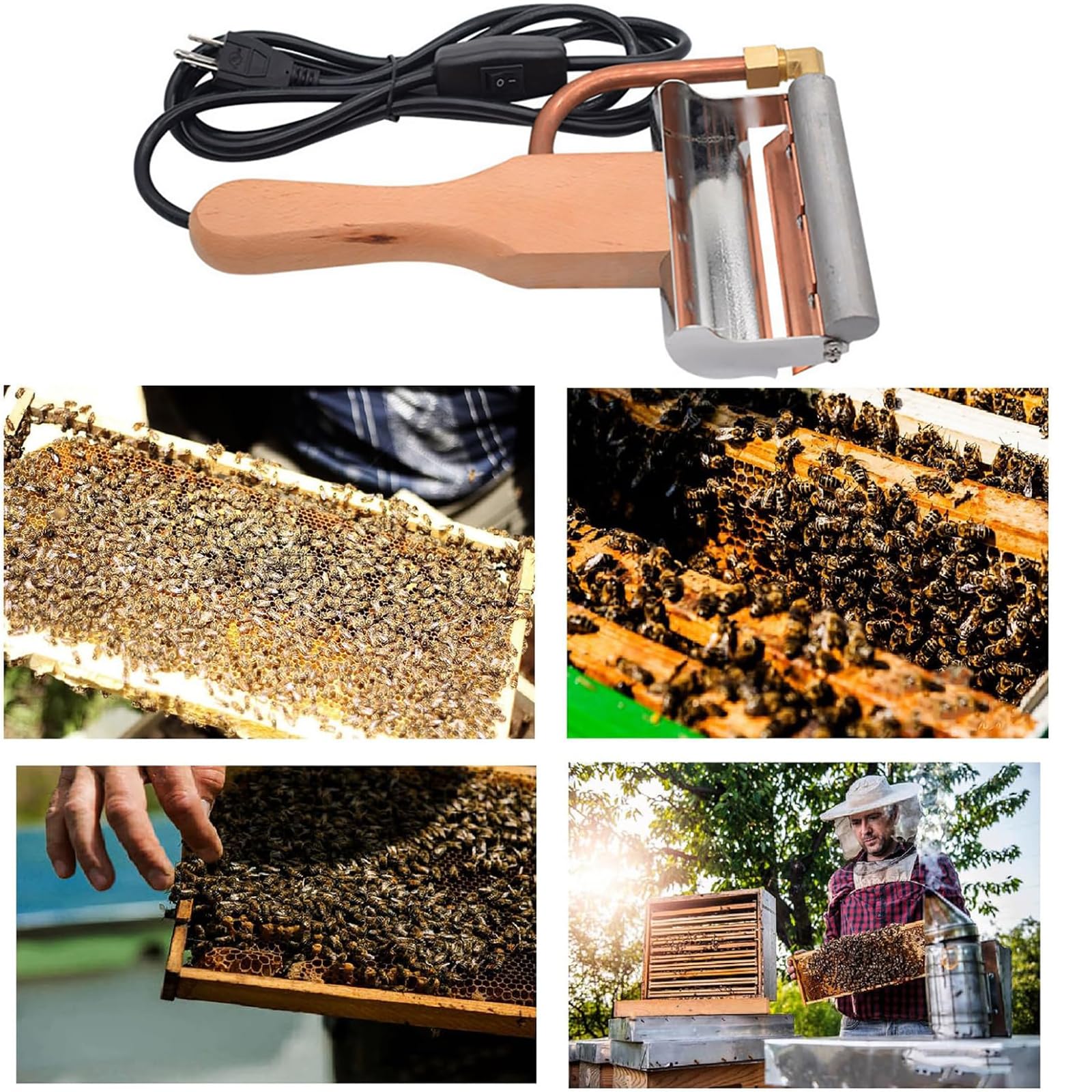 Elektrisches Heiß-Entdeckungsmesser, Honig-Entdeckungsschneidewerkzeug Mit Isoliertem Holzgriff, Edelstahl-Körpermaterial, Leicht Zu Leitende Wärme Und Reinigung, Für Die Bienenzucht