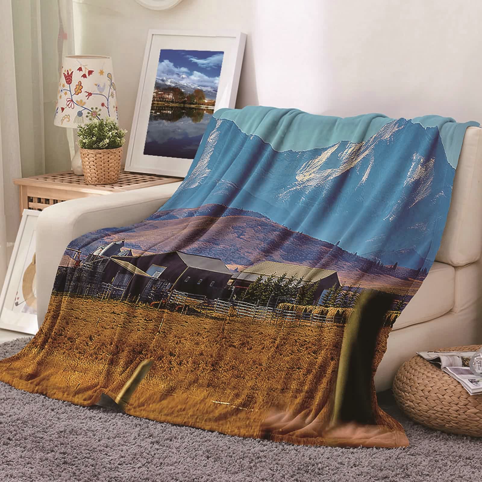 Aeici Couverture Polaire, Couverture Polaire Motif Couverture 160x200 cm Maison Montagne Couverture Canapé pour Salon Lit