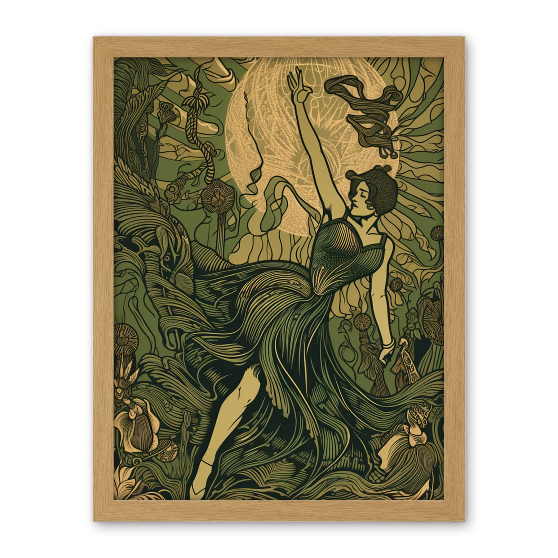Artery8 Boho Ballerina Dancing with the Forest Moon Artwork Framed Wall Art Print 18X24 Inch