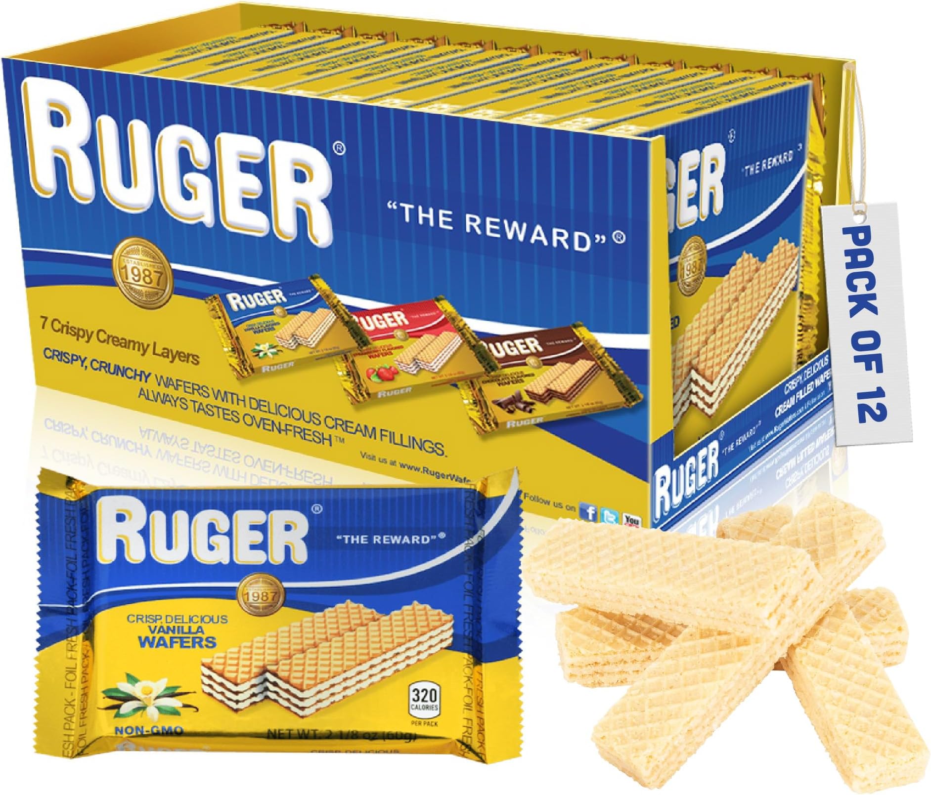 - Ruger Wafers- Austrian Vanilla Wafers- 2.125 Ounce (Pack of 12) - Crispy, Creamy, Delicious Vanilla Wafer Cookies made with Natural Ingredients. Heavy Gauge Packaging provides the longest shelf-life on the market - Perfect year round - anytime and anywhere. Great for on-the-go snacking, desserts, and Anytime Indulgence