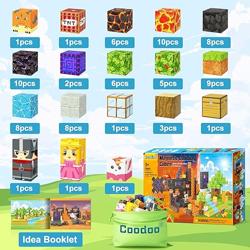 Miniatura 44 de Coodoo Bloques magnéticos - Juego de bloques magnéticos de construcción de minas con diseño de cerezo, azulejos magnéticos, juguetes STEM para niños
