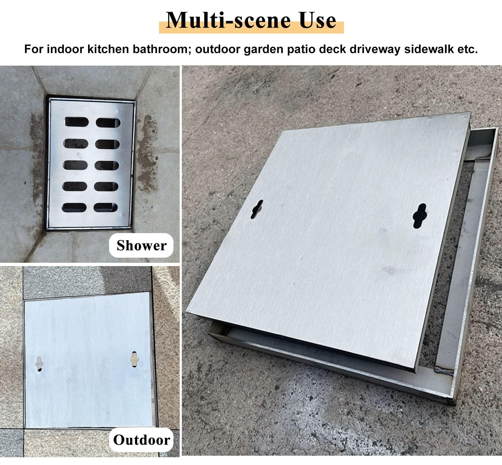 Grille d'évacuation des eaux pluviales Extra Plate, système de Drainage carré 10-60 cm en Acier Inoxydable 304, Grille d'évacuation extérieure pour Descente de gouttière, égout, Cour, trotto