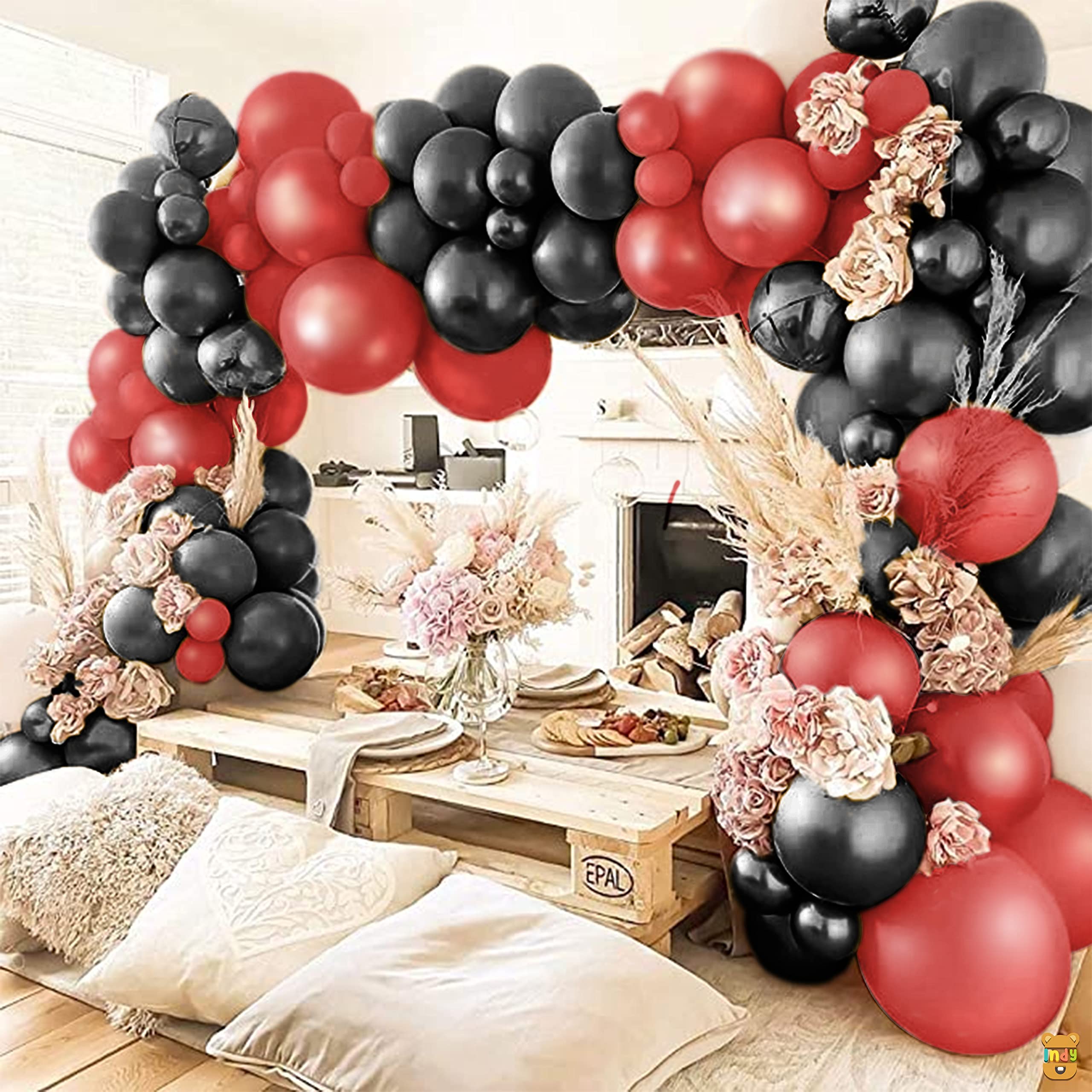 ITAF Red & Black Metallic Finish Shiny Balloons For Birthday/Anniversary/Engagement/Wedding/Baby Shower/Farewell/Any Special Event Theme Party Decoration - Pack of 50