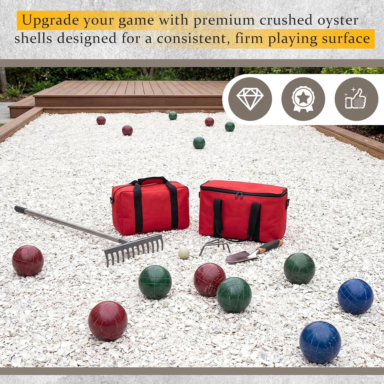 20 lb Crushed Oyster Shell for Bocce Ball Court – 100% Natural, Triple-Washed for Smooth Surface & Drainage