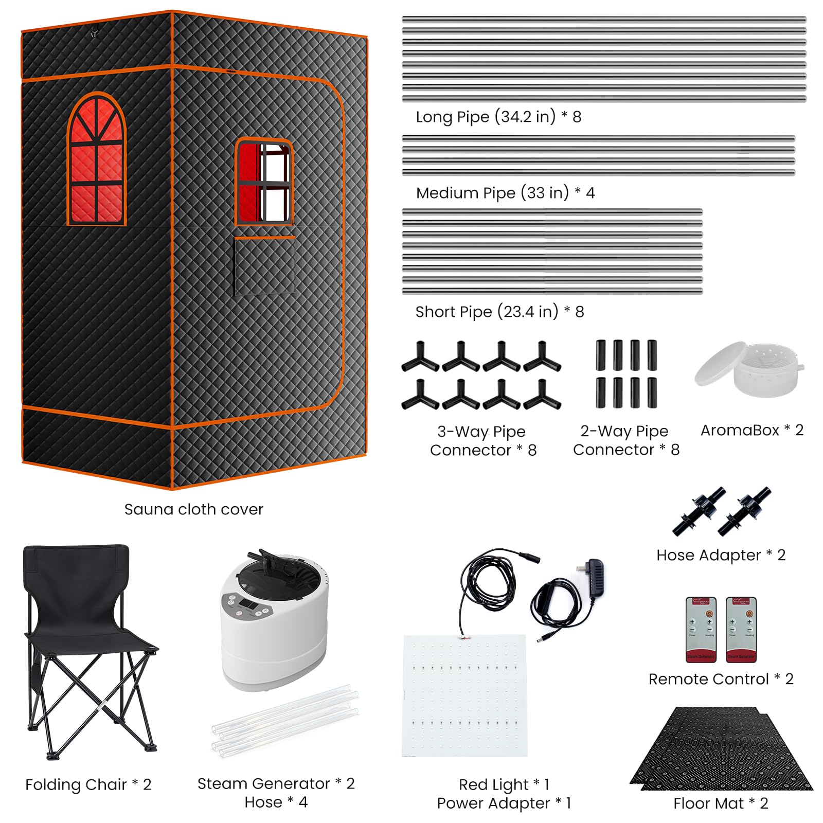 Infrarotsauna, 15 Min Schnellaufheizung Dampfsauna FüR Zuhause, 9 Einstellbare Temperaturstufen, Timer-Aufheizung, Portable Sauna Beinhaltet 3l Dampfgarer, Klappstuhl, Bodenmatte, Fernbedienung