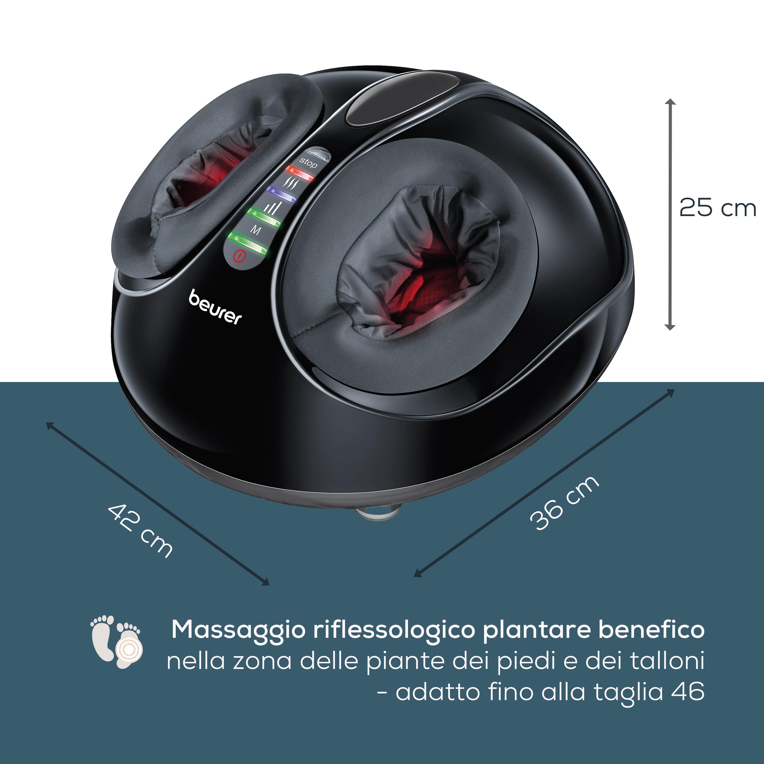 Beurer FM 90 Massaggiatore Plantare Shiatsu con Aria Compressa, Funzione Calore, 3 Programmi e Intensità Regolabile, Massaggio Riflessologico per Piedi e Talloni, Fodera Lavabile, fino al 46