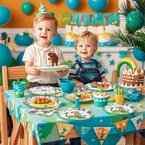 Miniatura 7 de Juego de 96 platos y servilletas de monstruo para fiestas, juego de vajilla con temática de monstruos para niños y niñas, temática de monstruos,